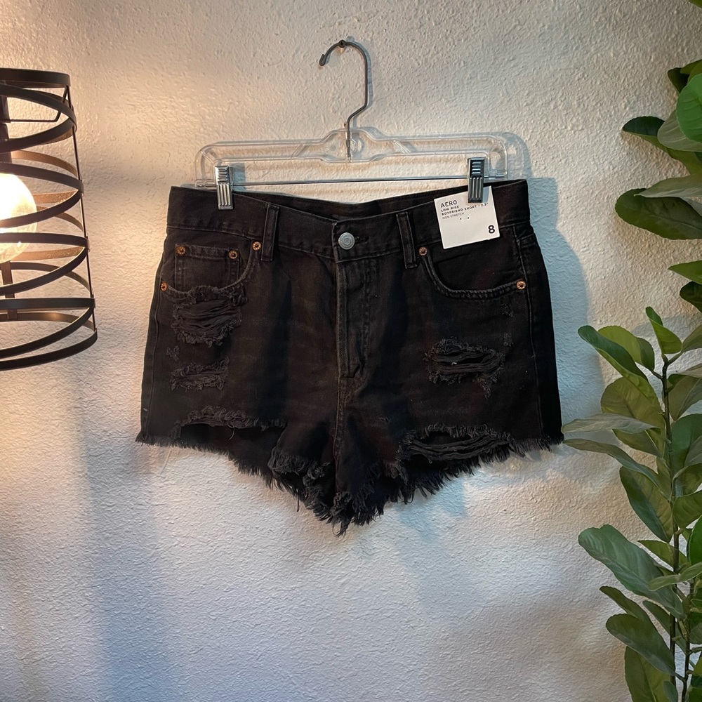 American Eagle Women's Black Distressed Denim Shorts